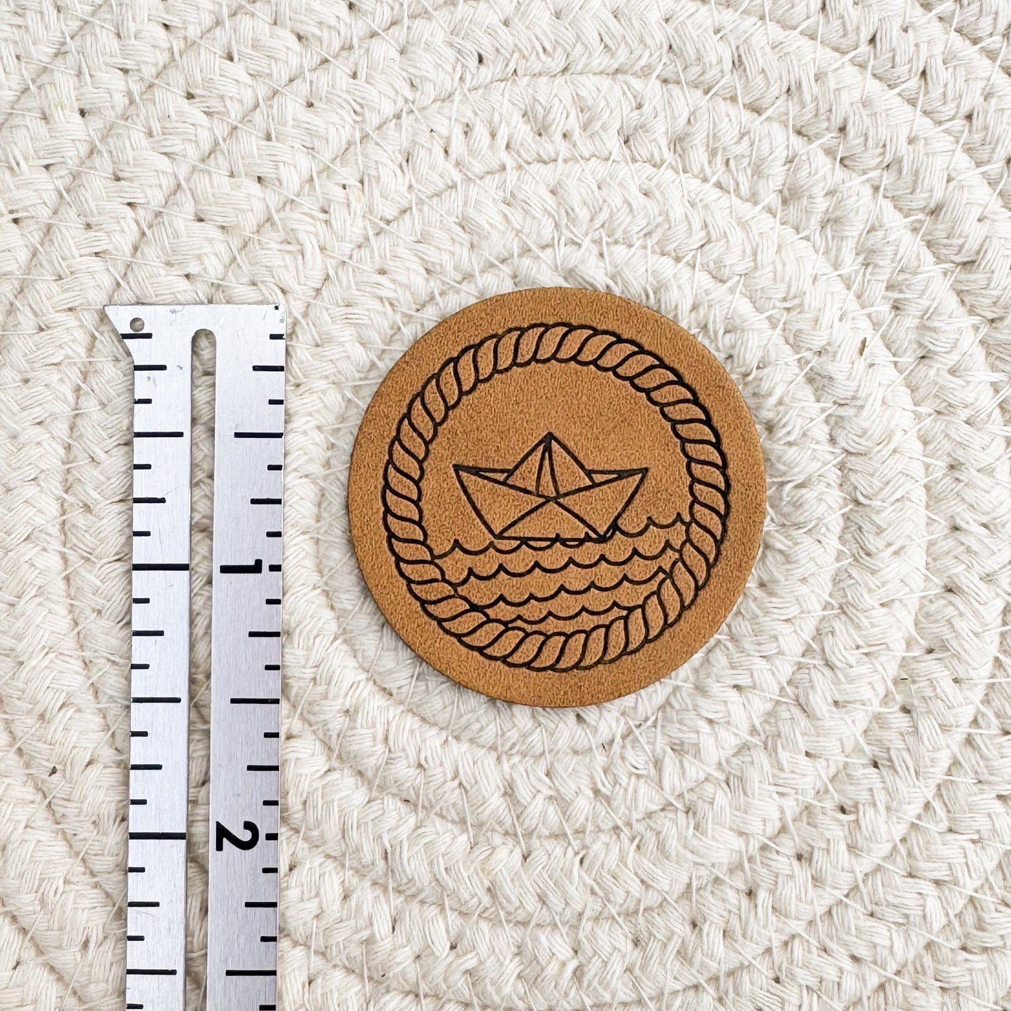 Paper Boat Circle Faux Leather Patch image 1
