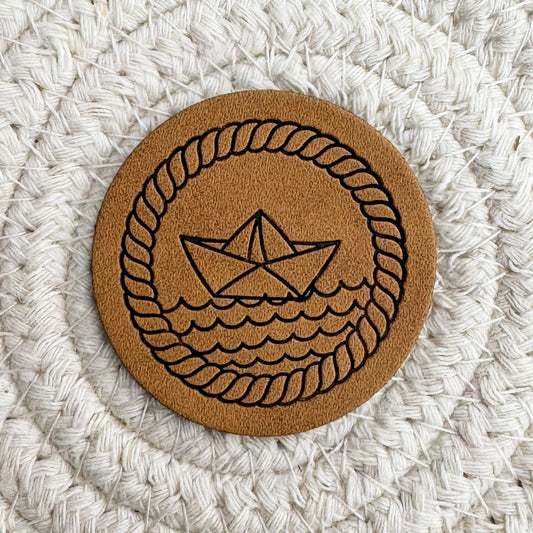 Paper Boat Circle Faux Leather Patch image 0