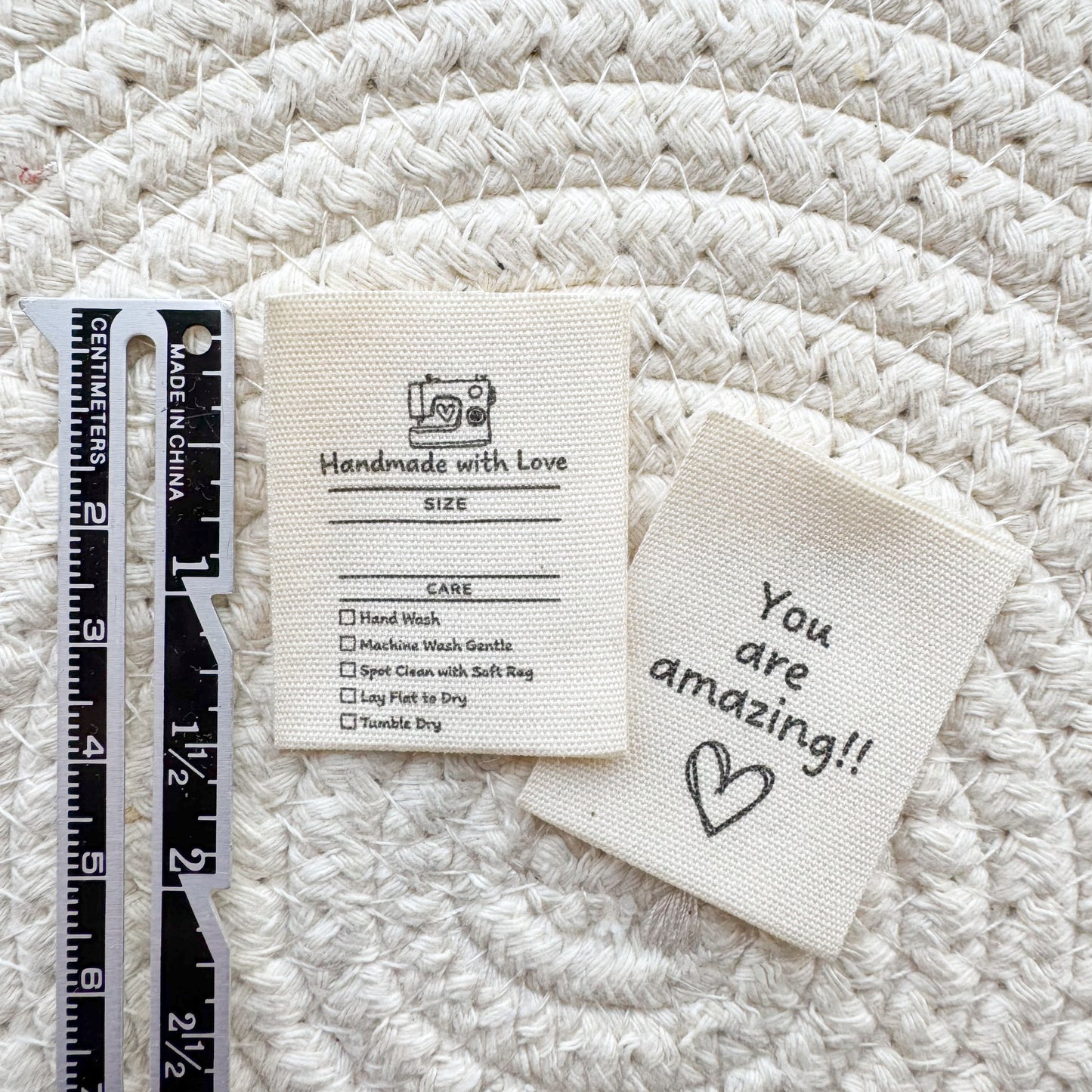 Size and Care Double Sided Cotton Label