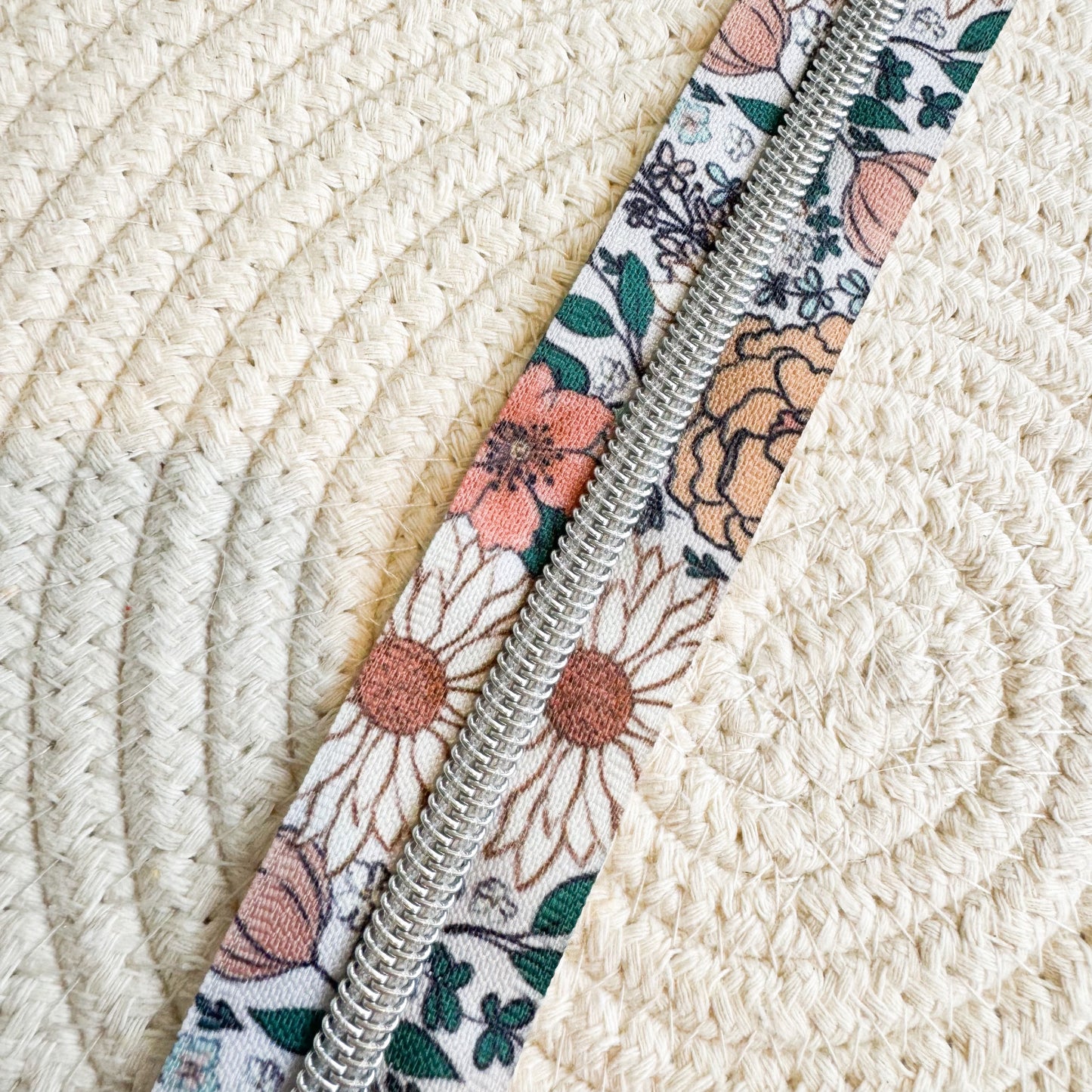 White Floral Zipper Tape By the Yard image 0
