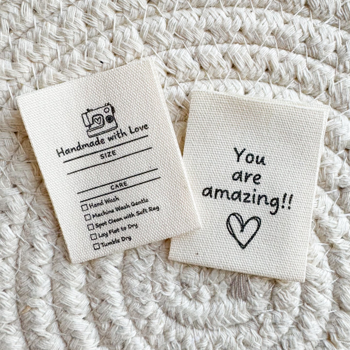 Size and Care Double Sided Cotton Label