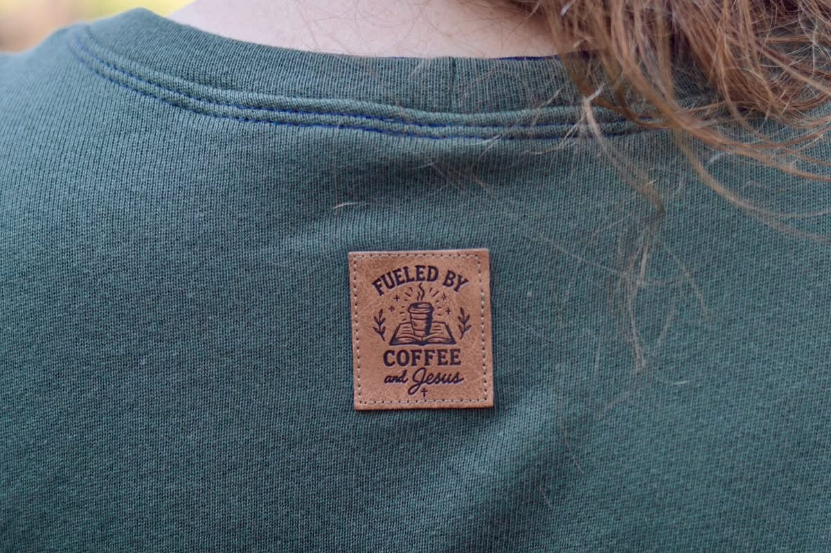 Coffee and Jesus Faux Leather Label