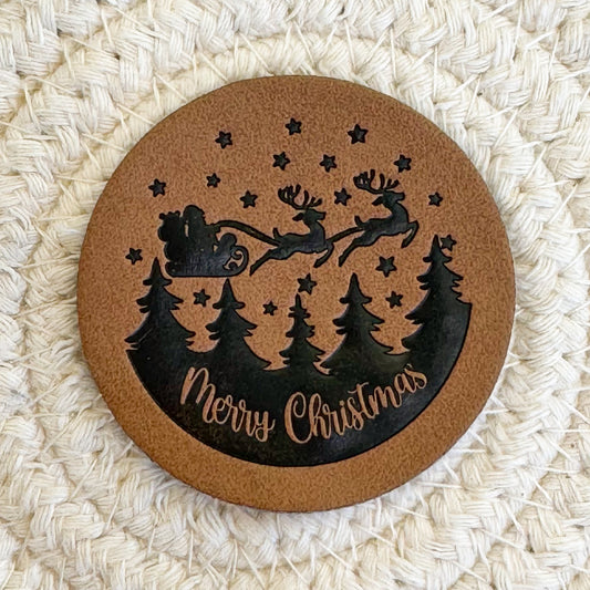 Merry Christmas Circle Faux Leather Patch image 0