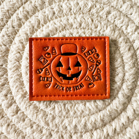 Deluxe Orange Trick or Treat Faux Leather Patch image 0